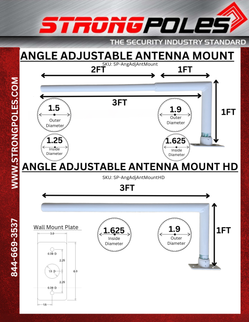 Specs for Heavy Duty Angle Adjustable Antenna Mount and Angle Adjustable Antenna Mount